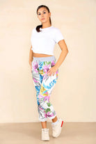 Italian Floral Print Drawstring Cotton Joggers Trouser WearAll