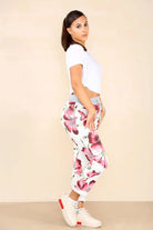 Plus Size Italian Floral Print Drawstring Cotton Joggers Trouser WearAll