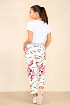 Plus Size Italian Floral Print Drawstring Cotton Joggers Trouser WearAll