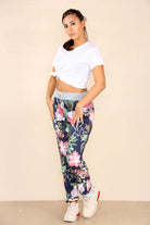 Italian Floral Print Drawstring Cotton Joggers Trousers WearAll