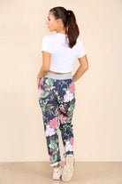 Italian Floral Print Drawstring Cotton Joggers Trousers WearAll