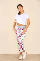 Italian Floral Print Drawstring Cotton Joggers Trouser WearAll