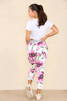 Plus Size Italian Floral Print Drawstring Cotton Joggers Trouser WearAll