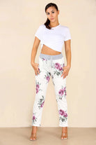 Plus Size Italian Floral Print Drawstring Cotton Joggers Trouser WearAll