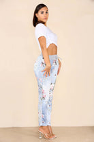 Plus Sise Italian Floral Print Drawstring Cotton Joggers Trousers WearAll