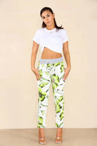 Italian Floral Print Drawstring Cotton Joggers Trouser WearAll Hibiscus Lime 8