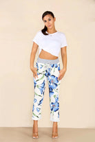 Italian Floral Print Drawstring Cotton Joggers Trouser WearAll Hibiscus Blue 8