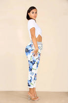 Plus Size Italian Floral Print Drawstring Cotton Joggers Trouser WearAll