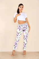 Italian Floral Print Drawstring Cotton Joggers Trouser WearAll Hibiscus Purple 8