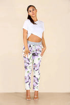 Plus Size Italian Floral Print Drawstring Cotton Joggers Trouser WearAll