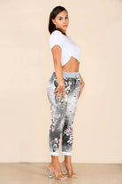 Plus Sise Italian Floral Print Drawstring Cotton Joggers Trousers WearAll