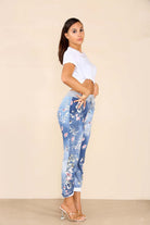 Italian Floral Print Drawstring Cotton Joggers Trousers WearAll