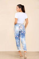 Italian Floral Print Drawstring Cotton Joggers Trousers WearAll