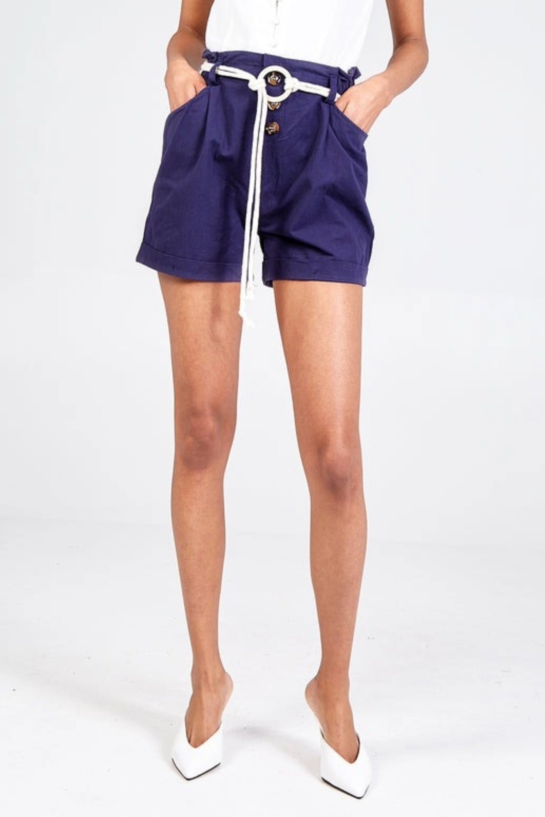 Turnback Rope Detail Shorts Shorts WearAll Navy Large