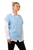 Cable Knit Tank Top Jumper WearAll Sky Blue 8-10