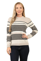 Jacquard Knitted Jumper Striped Sweater Top Jumper WearAll Beige S/M