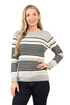 Jacquard Knitted Jumper Striped Sweater Top Jumper WearAll Silver Grey S/M