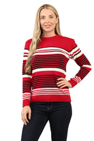 Jacquard Knitted Jumper Striped Sweater Top Jumper WearAll Red S/M