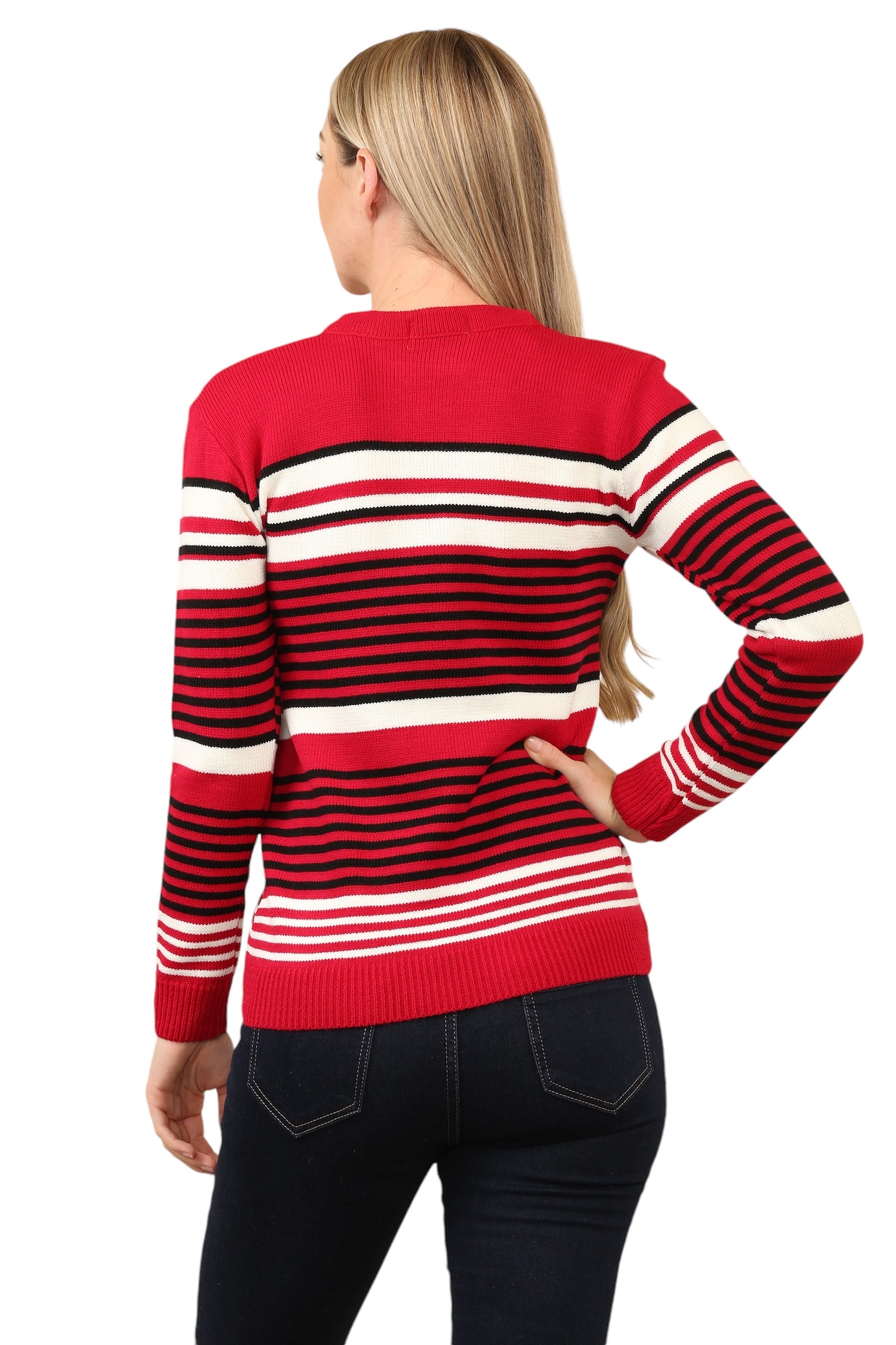 Jacquard Knitted Jumper Striped Sweater Top Jumper WearAll