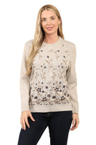 Knitted Floral Jumper Jacquard knit Sweater Jumper WearAll Beige S/M