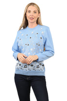 Knitted Floral Jumper Jacquard knit Sweater Jumper WearAll Sky Blue S/M