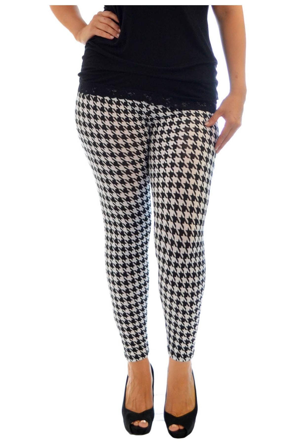 Womens Dogtooth Long Leggings Leggings WearAll