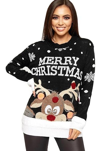 Merry Christmas Snowflake Jumper Tops WearAll Black 8-10