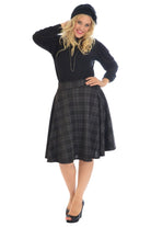 Tartan Flared Elastic Waist Skater Skirt Skirt WearAll Charcoal 18