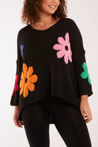 Multi Coloured Flower Jumper Jumpers WearAll Black One Size