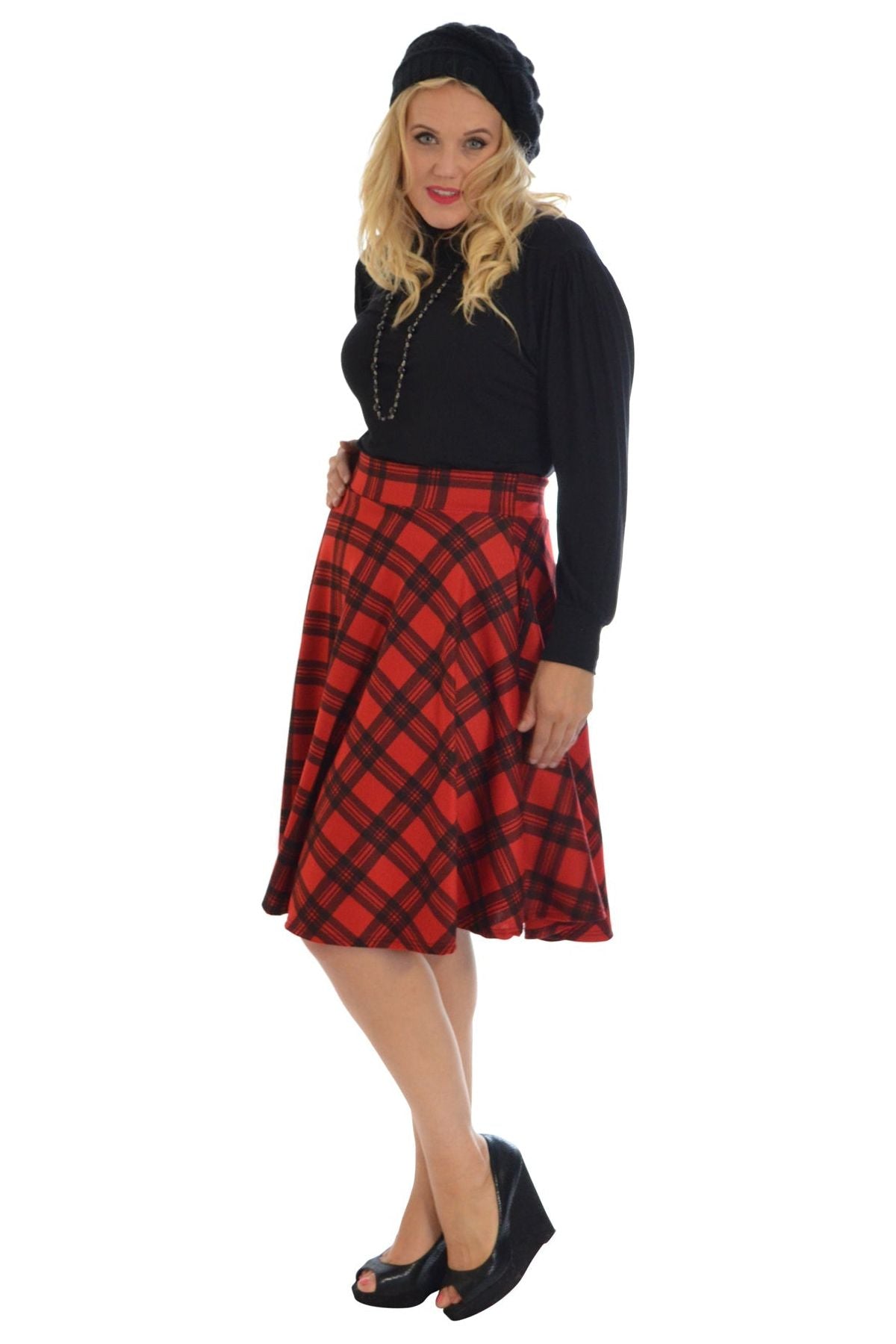 Tartan Flared Elastic Waist Skater Skirt Skirt WearAll