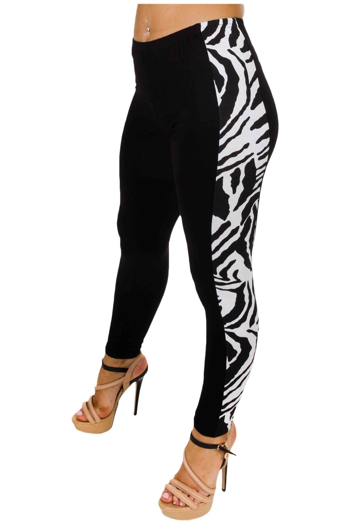 Print Side Stripe High Waist Leggings Leggings WearAll 8-10 Zebra