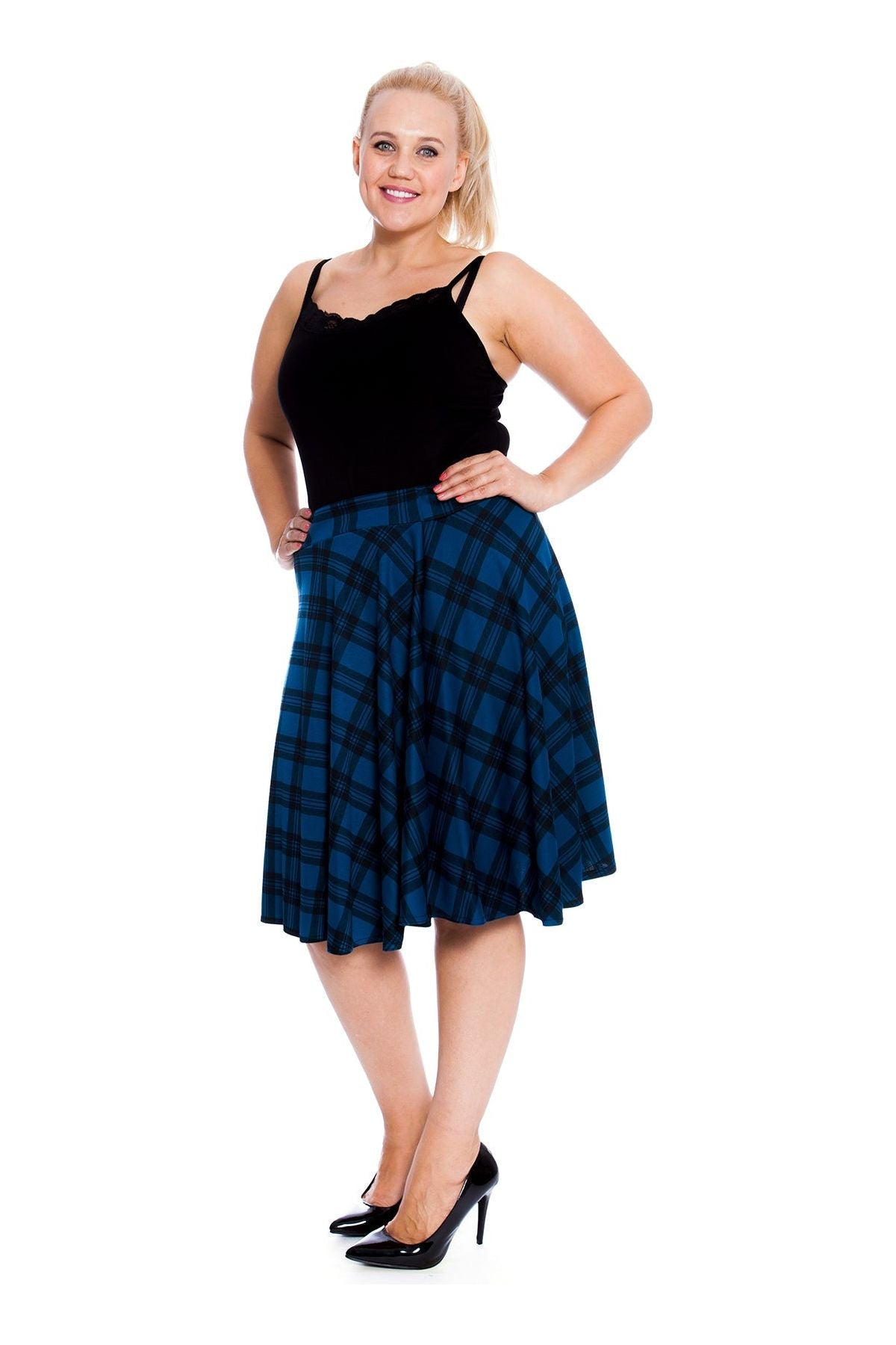 Tartan Flared Elastic Waist Skater Skirt Skirt WearAll