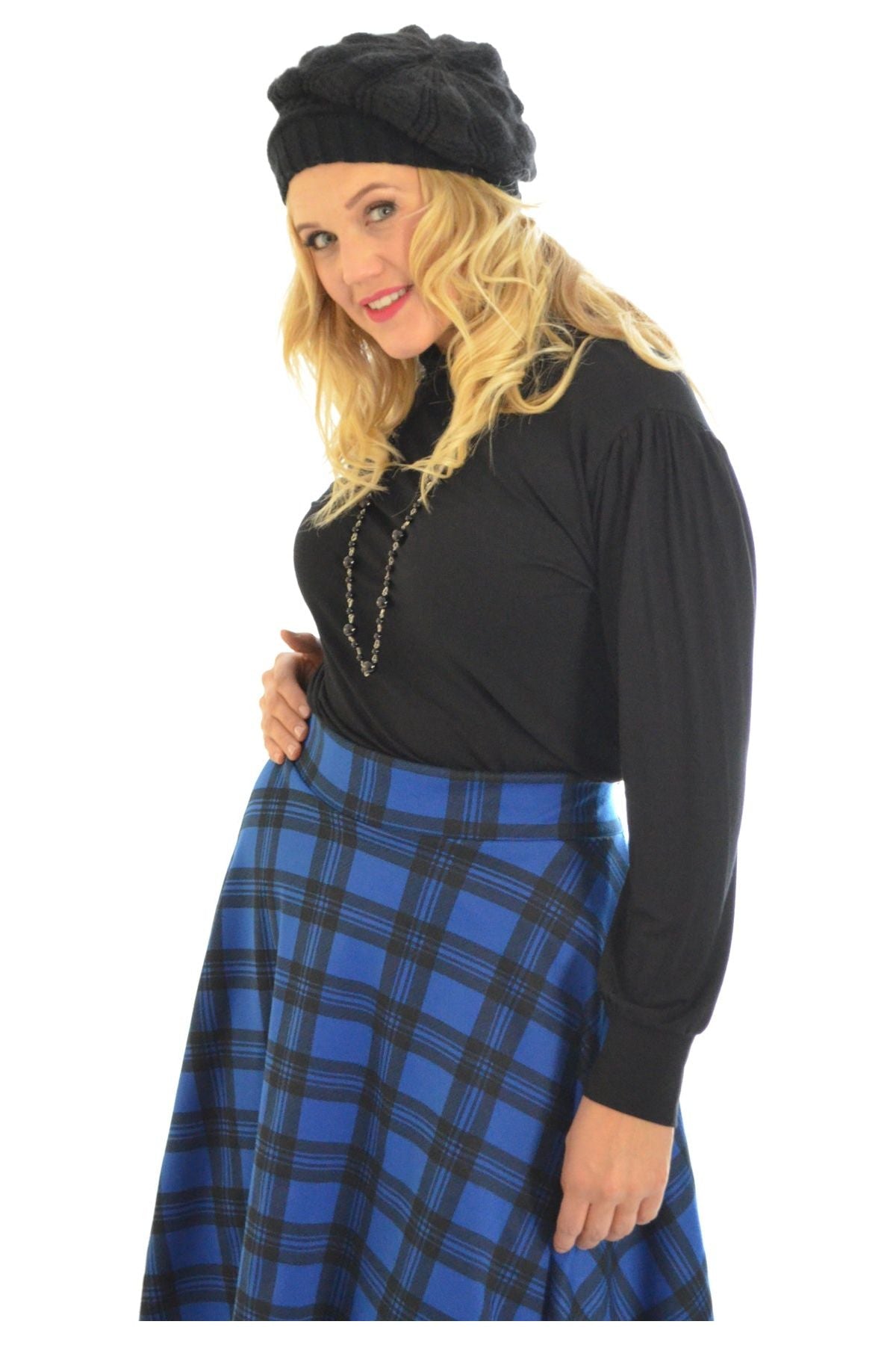 Tartan Flared Elastic Waist Skater Skirt Skirt WearAll