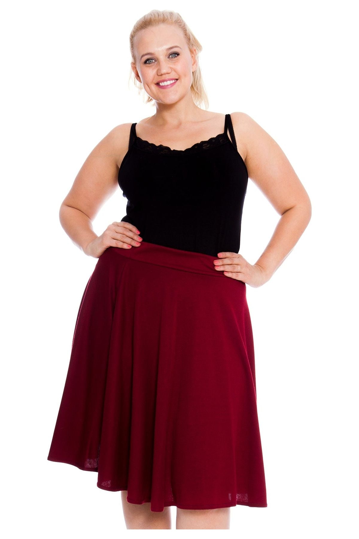 Flared Elastic Waist Skater Skirt Skirt WearAll Wine 14