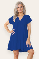 Fancy Style Tiered Smock Dress Dress WearAll Royal Blue One Size (upto 14)