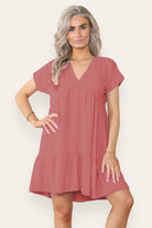 Fancy Style Tiered Smock Dress Dress WearAll Simon Pink One Size (upto 14)