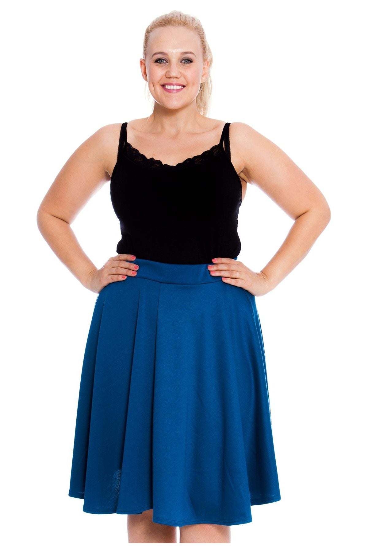 Flared Elastic Waist Skater Skirt Skirt WearAll Teal 14