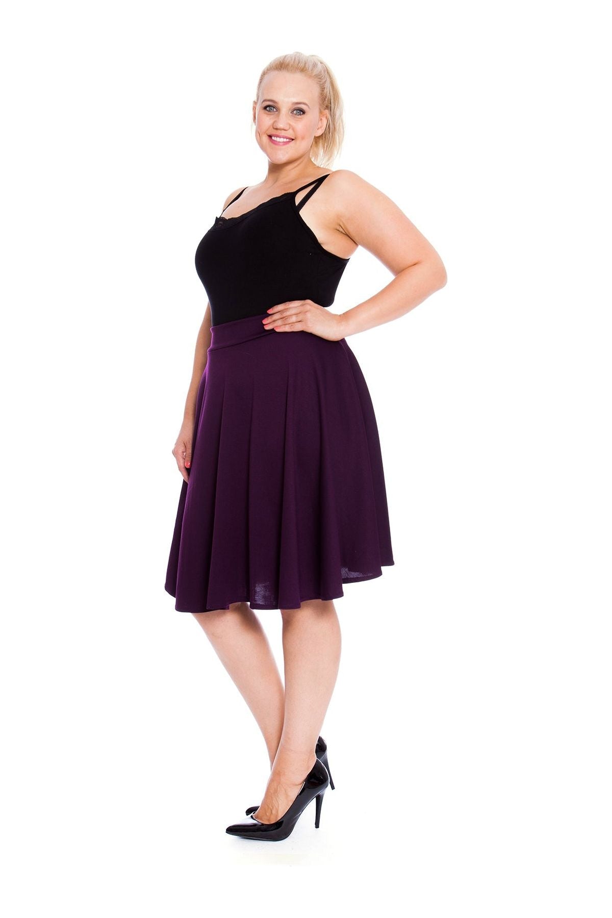 Flared Elastic Waist Skater Skirt Skirt WearAll