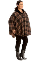 Faux Fur Collar Check Tartan Print Tops WearAll