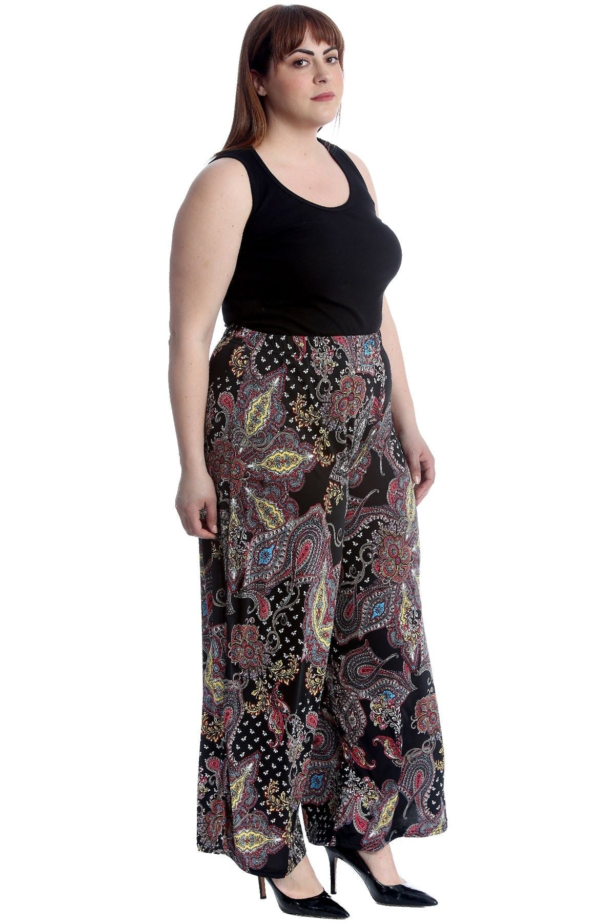 Plus Size Wine Paisley Print Wide Leg Palazzo Trouser Palazzo WearAll