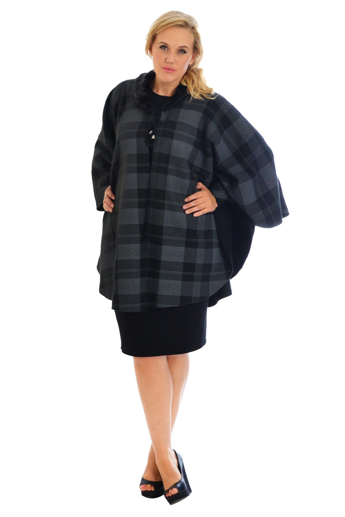 Faux Fur Collar Check Tartan Print Tops WearAll