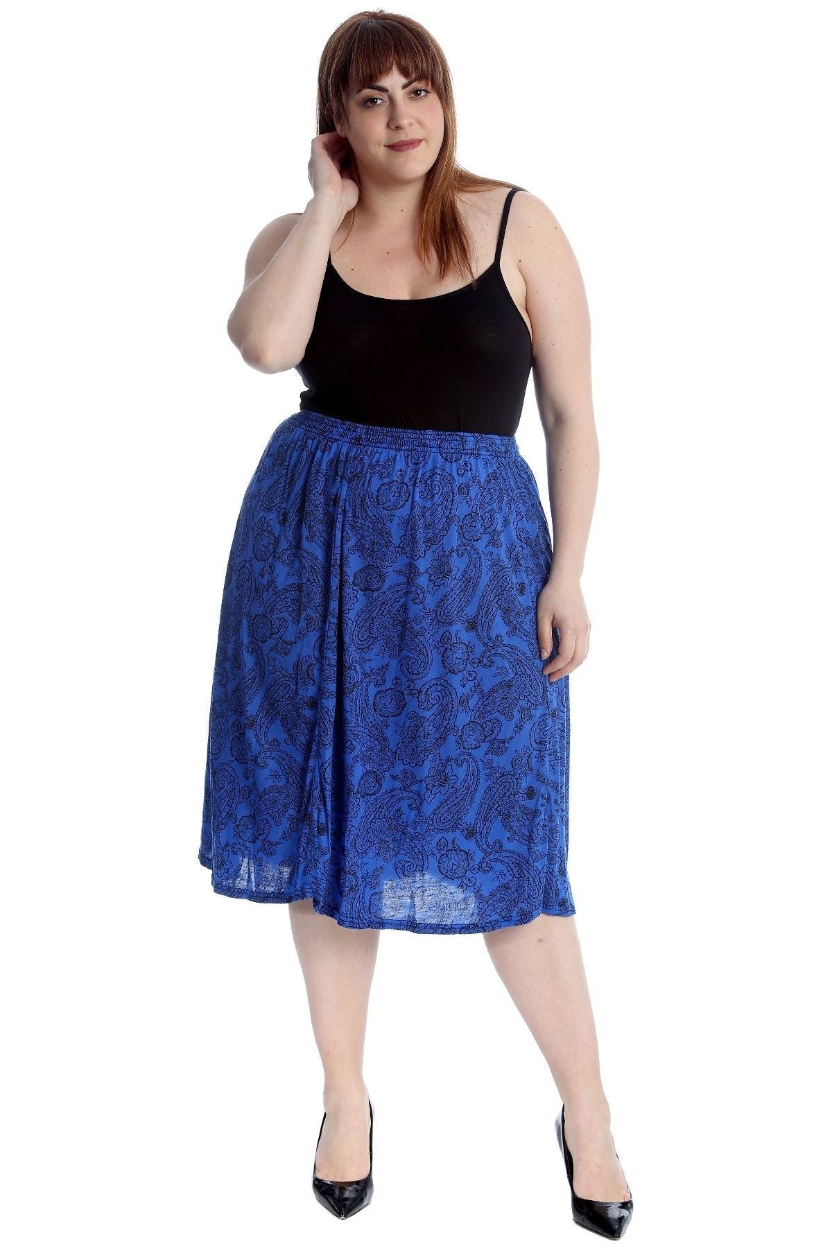 Plus Size Paisley Print Midi Skirt Skirt WearAll