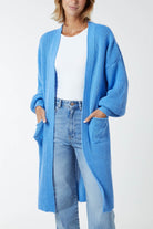 Open Front Balloon Sleeve Long Cardigan cardigan WearAll Sky Blue One Size (8-16)