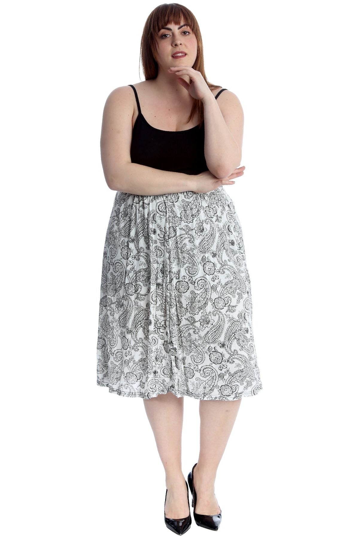 Plus Size Paisley Print Midi Skirt Skirt WearAll