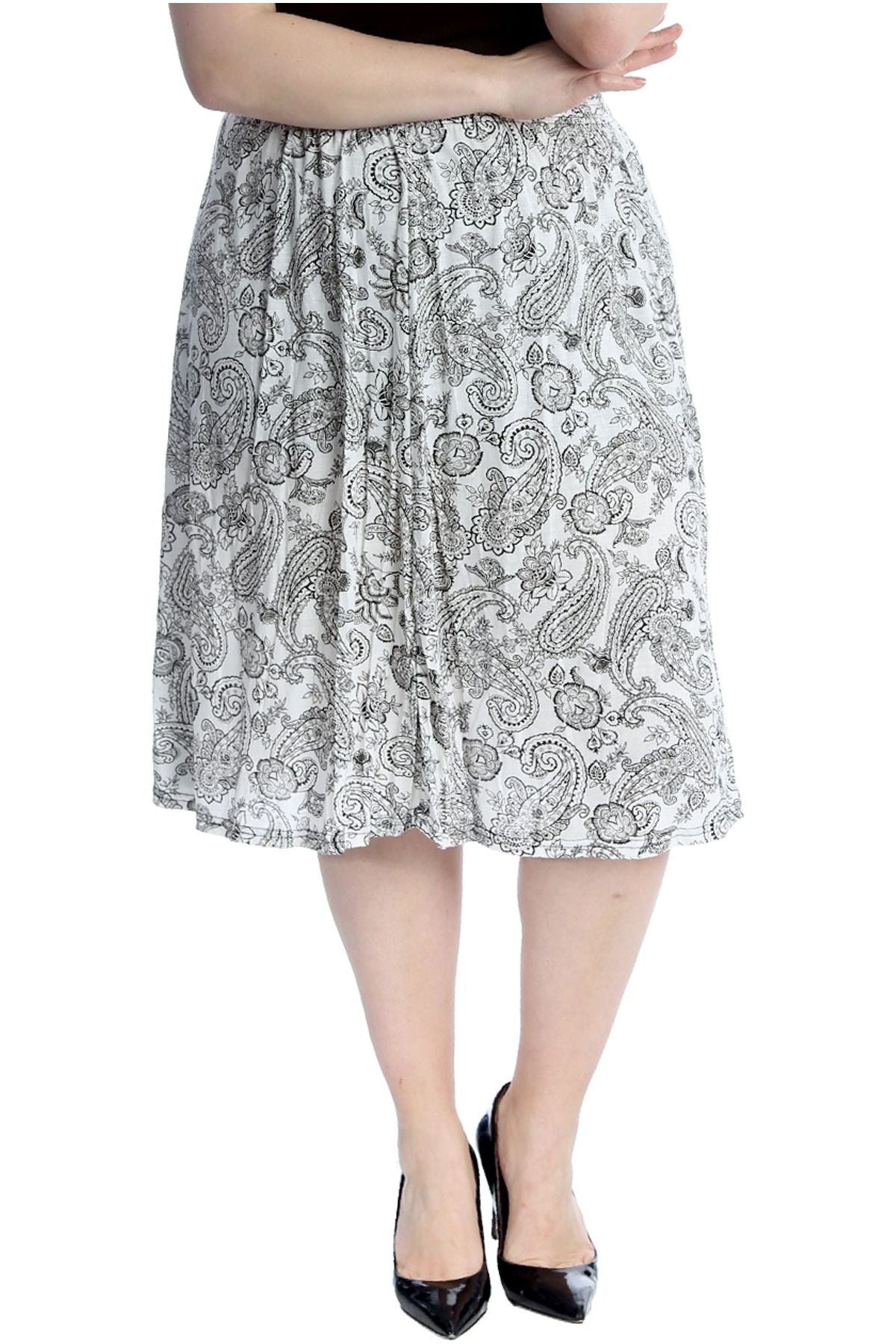 Plus Size Paisley Print Midi Skirt Skirt WearAll Paisley White 20-22