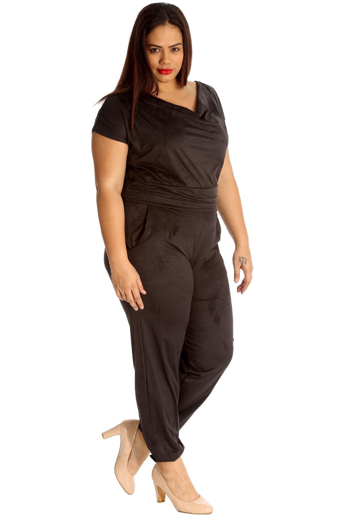 Plus Size Cowl Neck Pocket Belted Jumpsuit Jumpsuit WearAll