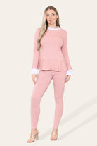 Peplum Frill Neck Suit Pleated Lounge Wear Set Loungewear WearAll Dusty 8-10