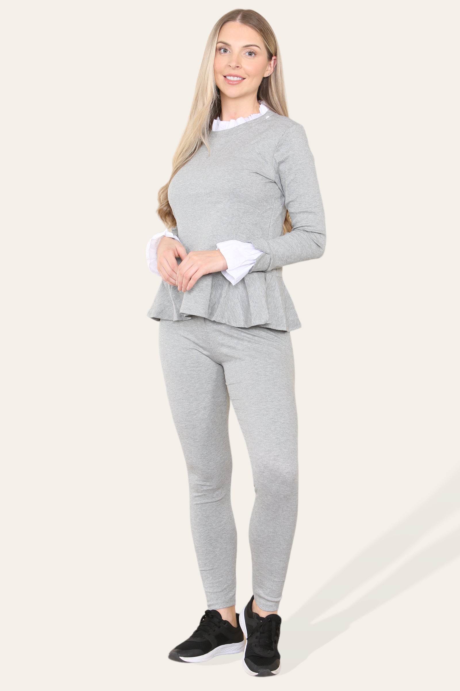 Peplum Frill Neck Suit Pleated Lounge Wear Set Loungewear WearAll