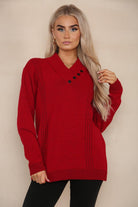 V Neck Cable Knitted Jumper Jumper WearAll Red 8