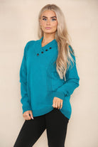 V Neck Cable Knitted Jumper Jumper WearAll Teal 8